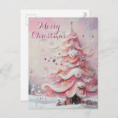 印象派お洒落クリスマスツリーピンク シーズンポストカード (正面/裏面)