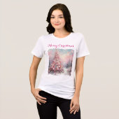 印象派お洒落クリスマスツリーピンク トライブレンドTシャツ (正面全面)