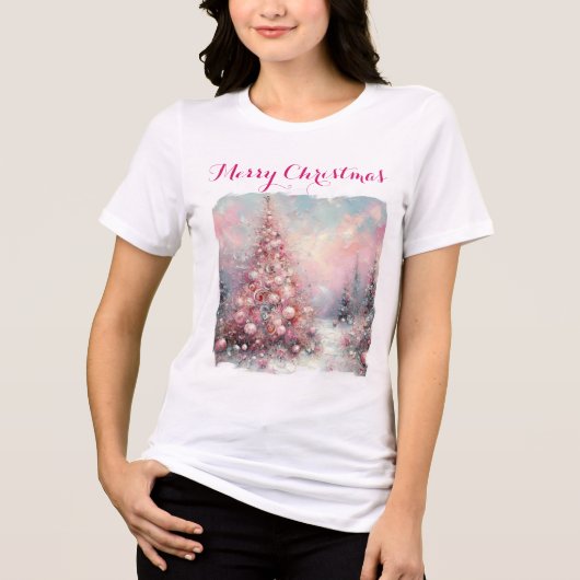 印象派お洒落クリスマスツリーピンク トライブレンドTシャツ (正面)