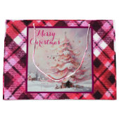 印象派お洒落クリスマスツリーピンク ラージペーパーバッグ (正面)