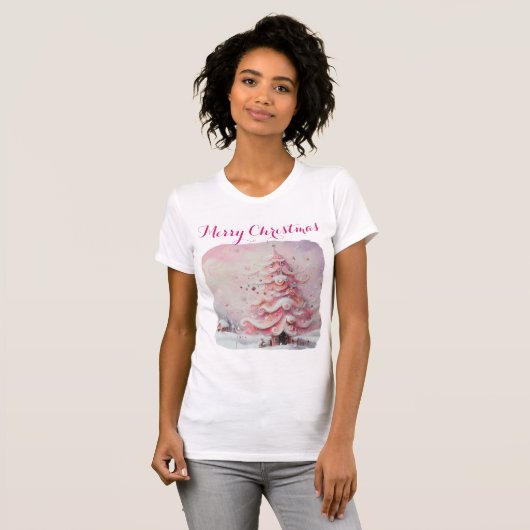 印象派お洒落クリスマスツリーピンク Tシャツ (正面フル)