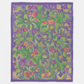 印象派お洒落パープルアイリスボホフローラ フリースブランケット (正面)