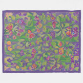 印象派お洒落パープルアイリスボホフローラ フリースブランケット (正面(横))