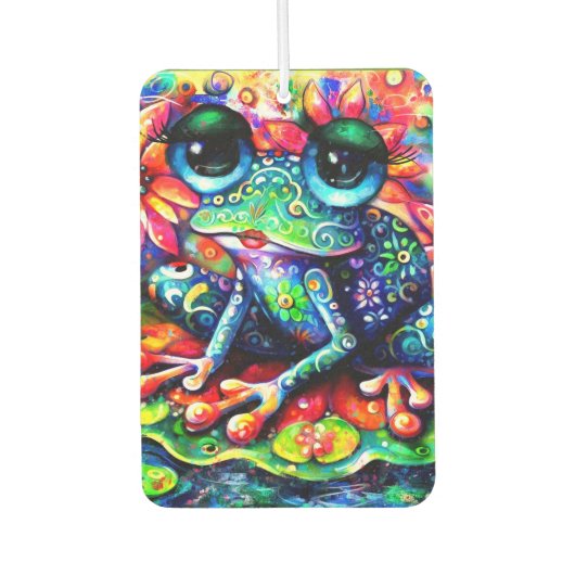 印象派お洒落フローラカエル青 カーエアーフレッシュナー (正面)