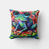 印象派お洒落フローラカエル青 クッション (正面)