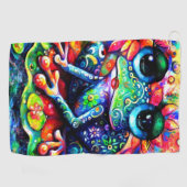 印象派お洒落フローラカエル青 ゴルフタオル (横)