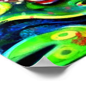 印象派お洒落フローラカエル青 ポスター (角)