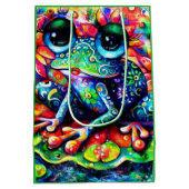 印象派お洒落フローラカエル青 ミディアムペーパーバッグ (裏面)