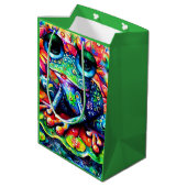 印象派お洒落フローラカエル青 ミディアムペーパーバッグ (裏面アングル)