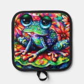 印象派お洒落フローラカエル青 鍋敷き (正面)