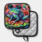 印象派お洒落フローラカエル青 鍋敷き (正面/裏面)