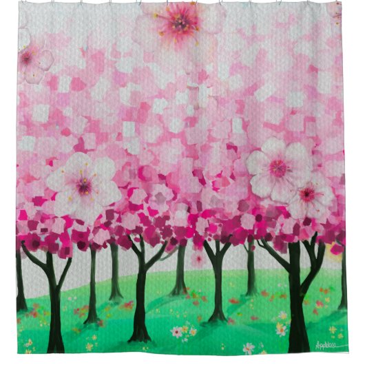 印象派さくらんぼの花 シャワーカーテン (正面)