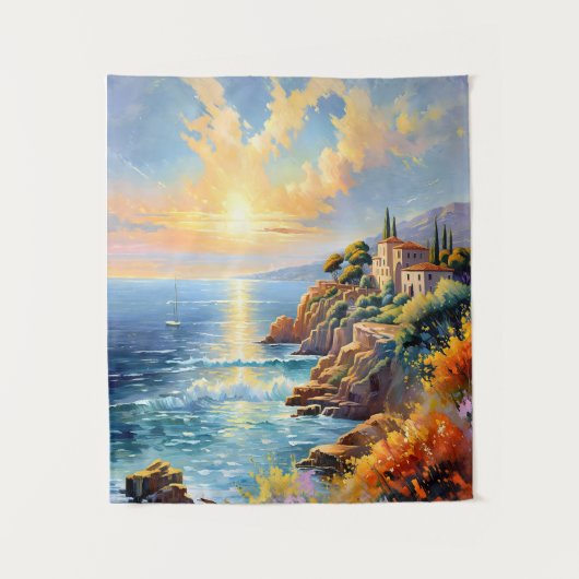 印象派による夕日の静地中海のかさ タペストリー (正面)