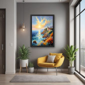 印象派による夕日の静地中海のかさ ポスター