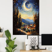 印象派にインスパイアされた星空の夜 ポスター (ホームオフィス)