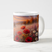 印象派のひまわりとポピーの花畑 ジャンボコーヒーマグカップ (正面右)