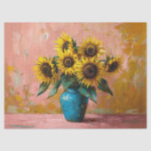 印象派のひまわり青い花瓶のデコパージュ 薄葉紙 (正面)