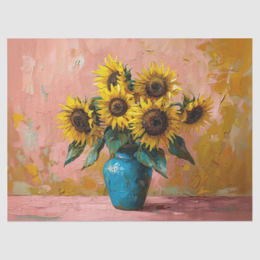 印象派のひまわり青い花瓶のデコパージュ 薄葉紙 (正面)