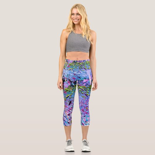 印象派のシャルトリウスとアクアガーデンの花 カプリレギンス (正面)