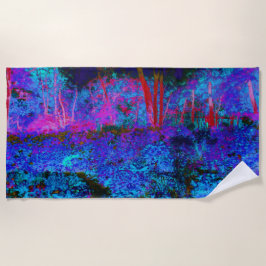 印象派のダークブルーとレッドガーデンの風景 ビーチタオル