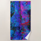 印象派のダークブルーとレッドガーデンの風景 ビーチタオル (正面)