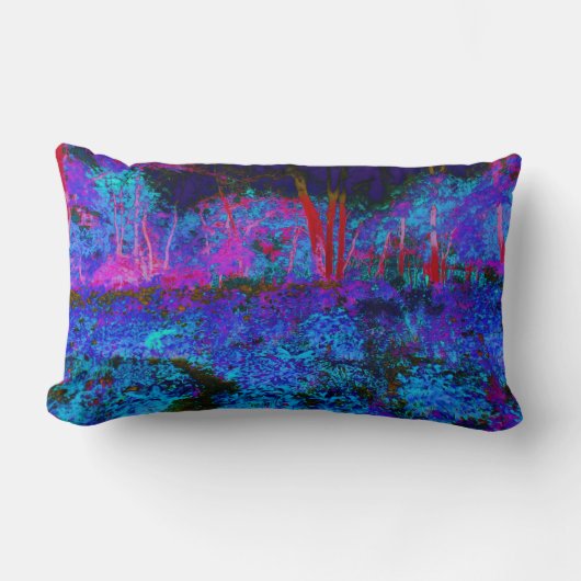 印象派のダークブルーとレッドガーデンの風景 ランバークッション (正面)