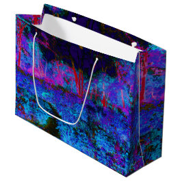 印象派のダークブルーとレッドガーデンの風景 ラージペーパーバッグ