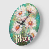 印象派のデイジーの花のテイスト ティール色のオーダーメイド ラージ壁時計 (傾斜)