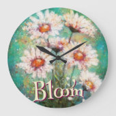 印象派のデイジーの花のテイスト ティール色のオーダーメイド ラージ壁時計 (正面)