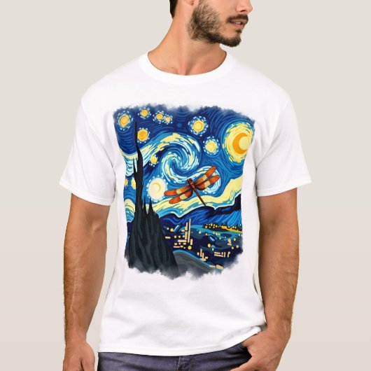 印象派のトンボTシャツ ゴッホの星空 Tシャツ (正面)