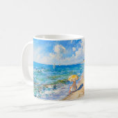 印象派のビーチシーン - 海辺の人々 アート コーヒーマグカップ (正面左)