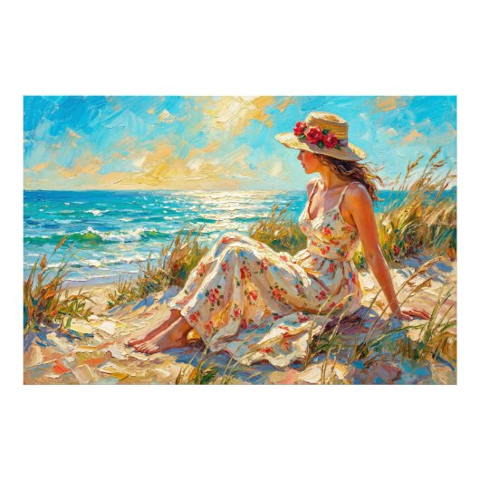 印象派のビーチレディー油絵 - 夏 フォトプリント (正面)
