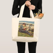 印象派の女性編み物 ラージトートバッグ (正面(商品))