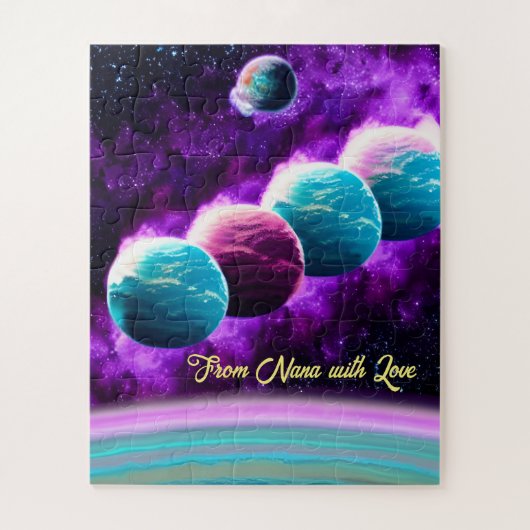 印象派の宇宙ターコイズと紫の宇宙 ジグソーパズル (縦)