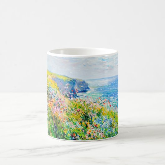 印象派の崖の草原 – 海辺の野の花 コーヒーマグカップ (中央)