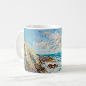 印象派の崖海岸とカモメ - 海の芸術 コーヒーマグカップ (正面左)