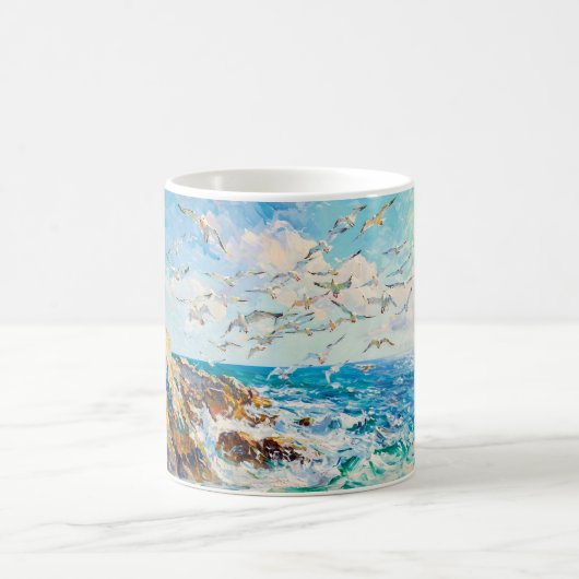 印象派の崖海岸とカモメ - 海の芸術 コーヒーマグカップ (中央)