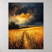 印象派の嵐の空の下の黄金の小麦畑 ポスター (正面)