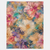 印象派の抽象的な花の油絵 フリースブランケット (正面)