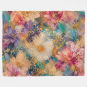 印象派の抽象的な花の油絵 フリースブランケット (正面(横))