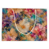 印象派の抽象的な花の油絵 ラージペーパーバッグ (裏面)