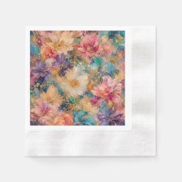 印象派の抽象的な花の油絵 縁ありカクテルナプキン