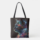 印象派の暗い銀河の猫と星 トートバッグ (裏面)