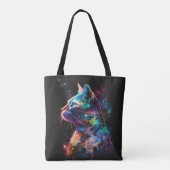 印象派の暗い銀河の猫と星 トートバッグ (裏面)