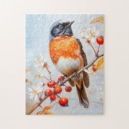 印象派の柔らかなタッチで描かれた庭のジョウビタキ ジグソーパズル