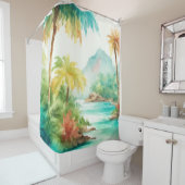 印象派の水彩熱帯島の風景 シャワーカーテン (インサイチュ)