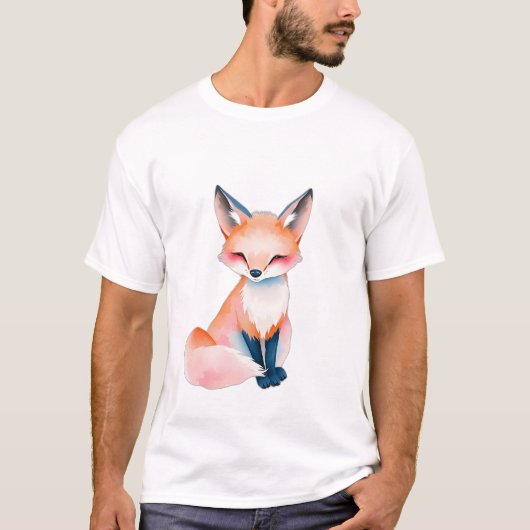 印象派の水彩狐とキノコ Tシャツ (正面)