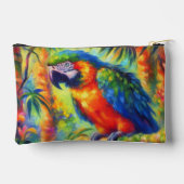 印象派の熱帯産オウムのバードブルーグリーン アクセサリーポーチ (裏面)