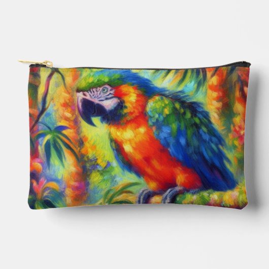 印象派の熱帯産オウムのバードブルーグリーン アクセサリーポーチ (正面)