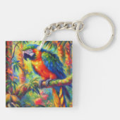 印象派の熱帯産オウムのバードブルーグリーン キーホルダー (裏面)